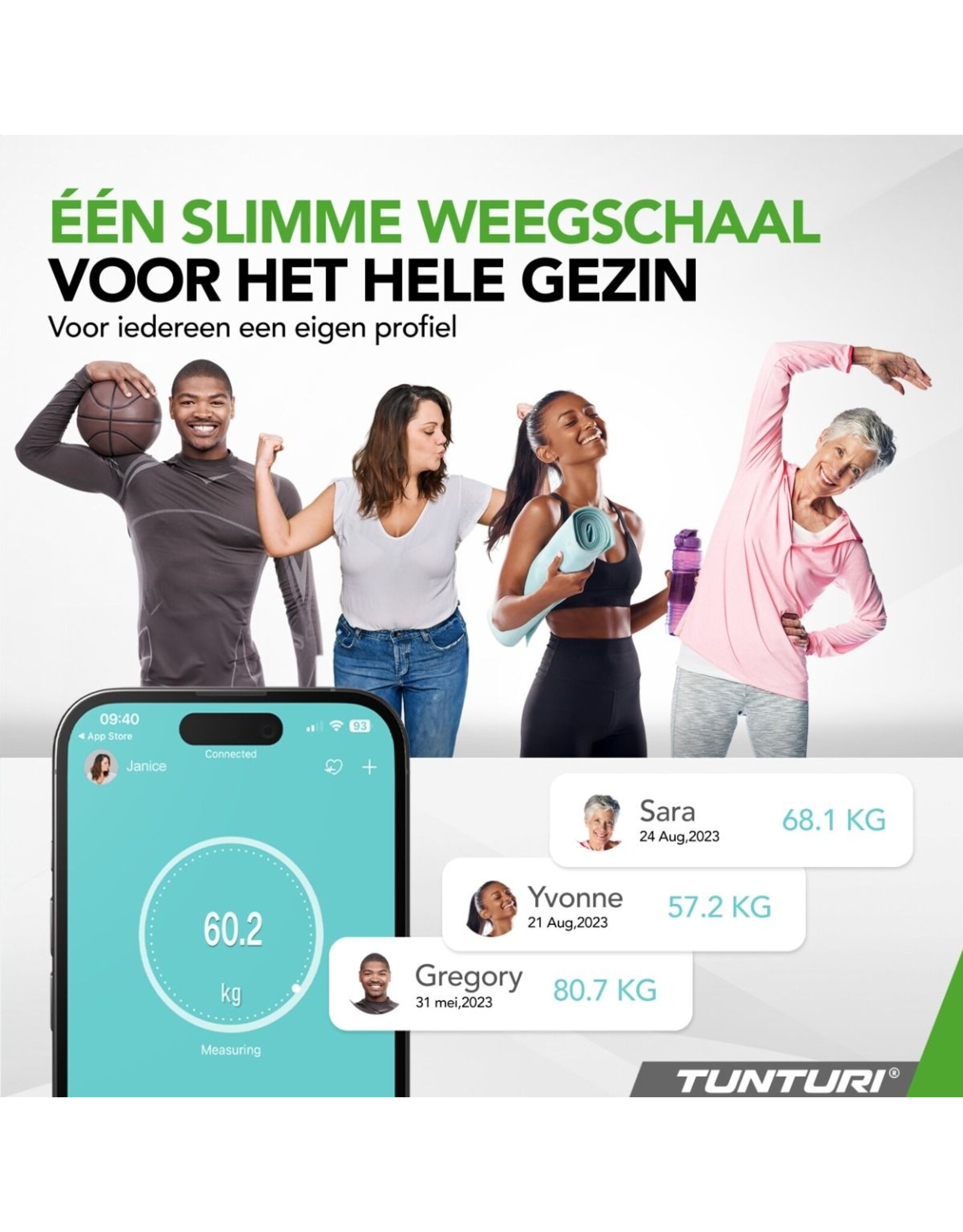 Tunturi Smart Scale | Weegschaal | Bluetooth | incl. lichaamsanalyse & hartslagmeter