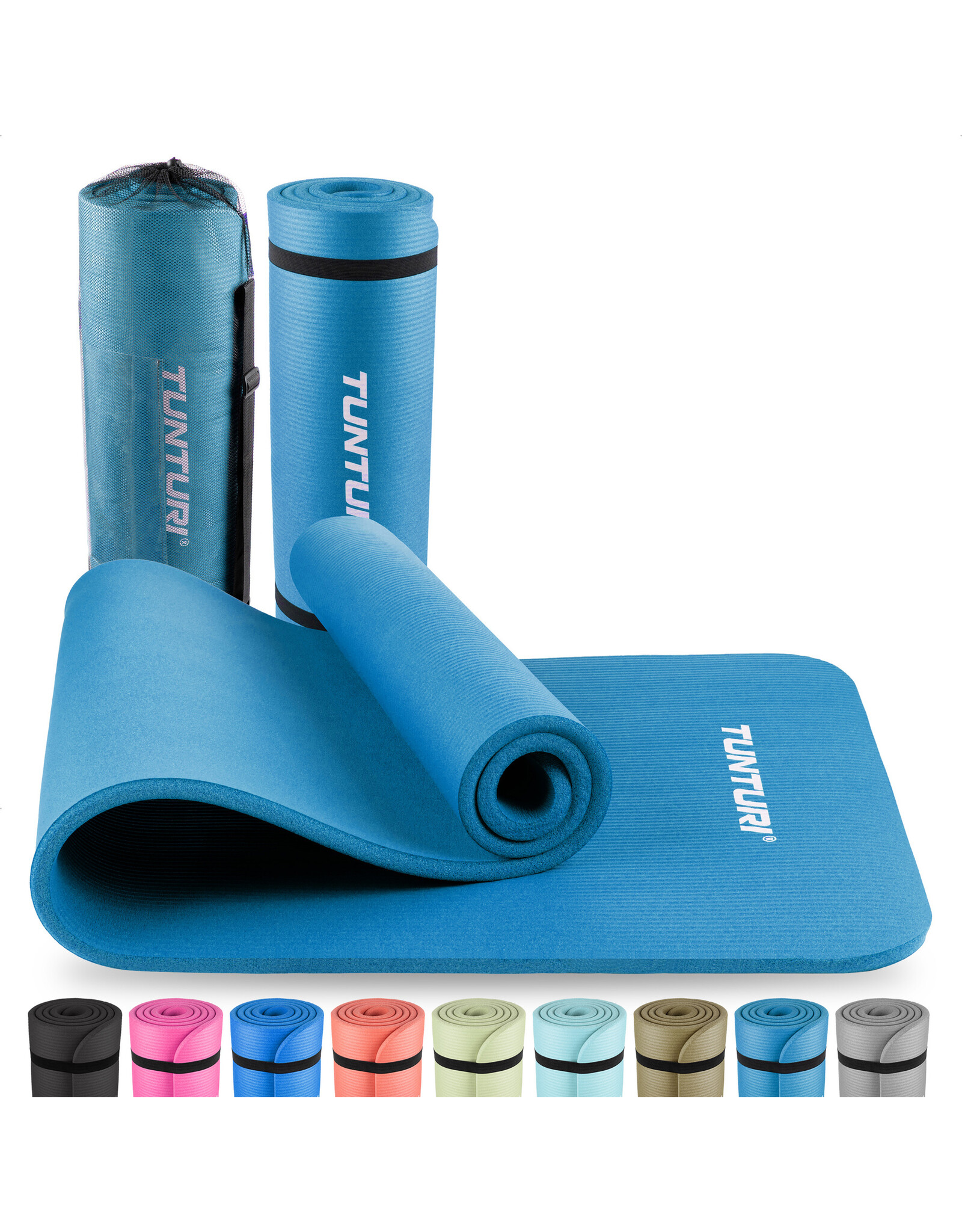 Tunturi Tunturi NBR Yogamat met Draagtas | Fitness mat Extra dik & zacht | Sportmat | Anti slip | 180x60x1.5cm | Incl Trainingsapp | Petrol Blauw