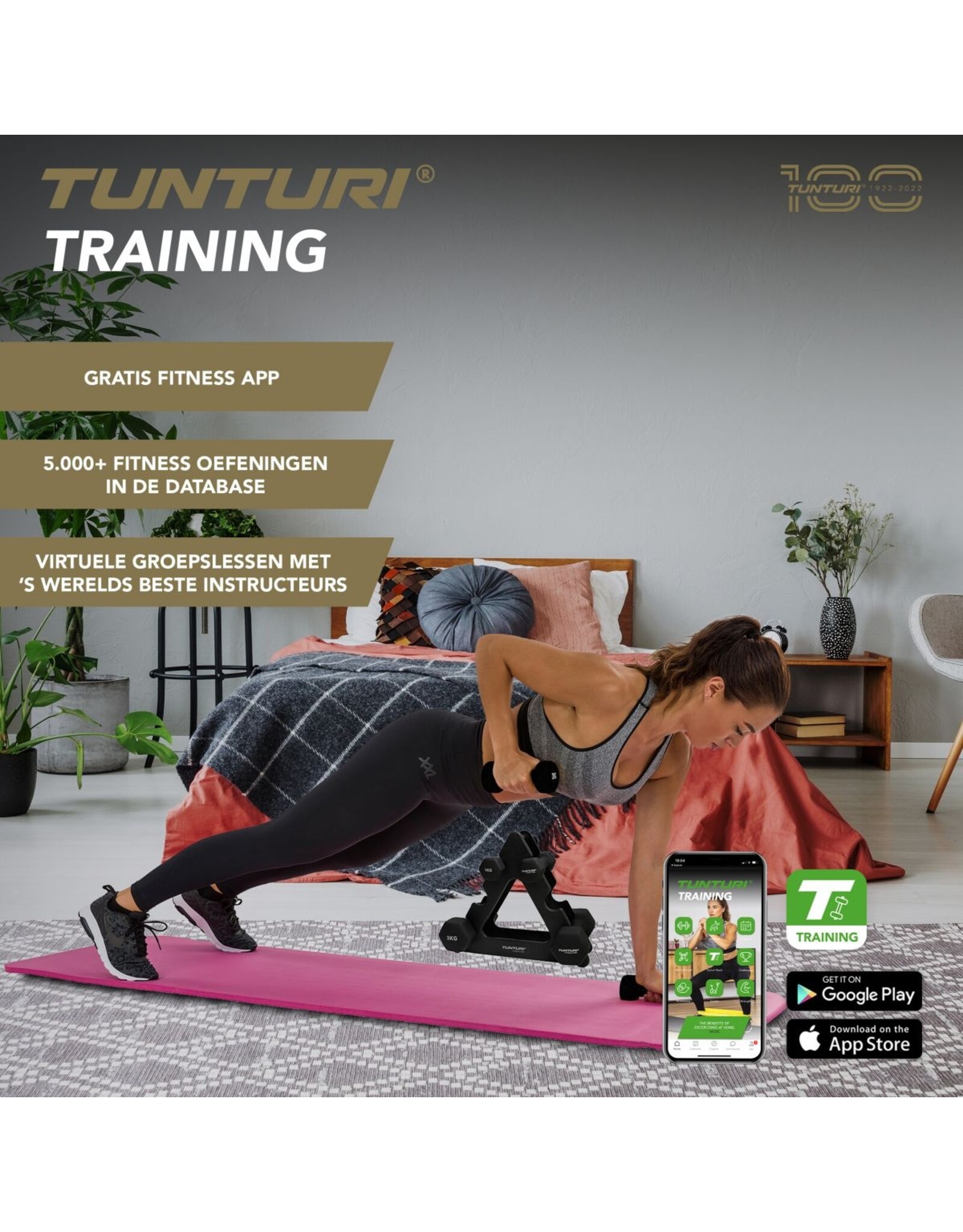 Tunturi Centuri Dumbbell Set | Met Opbergrek | Neopreen l 1 t/m 3 kg