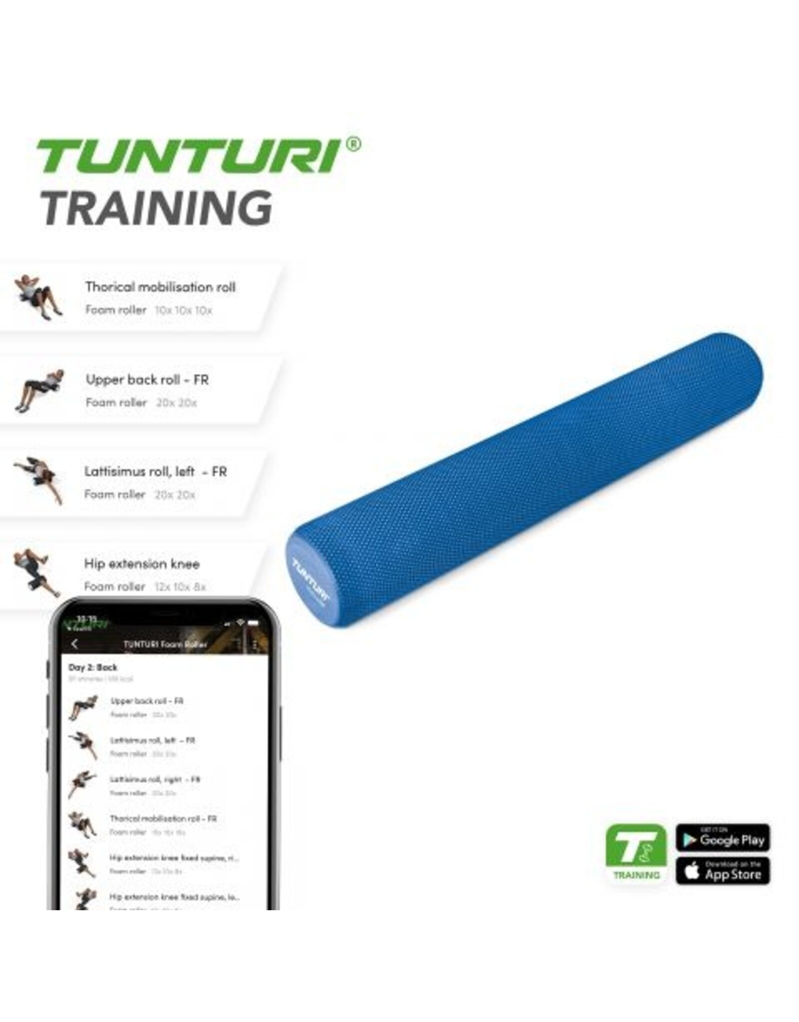 Tunturi Tunturi full foam roller l 90cm l blauw