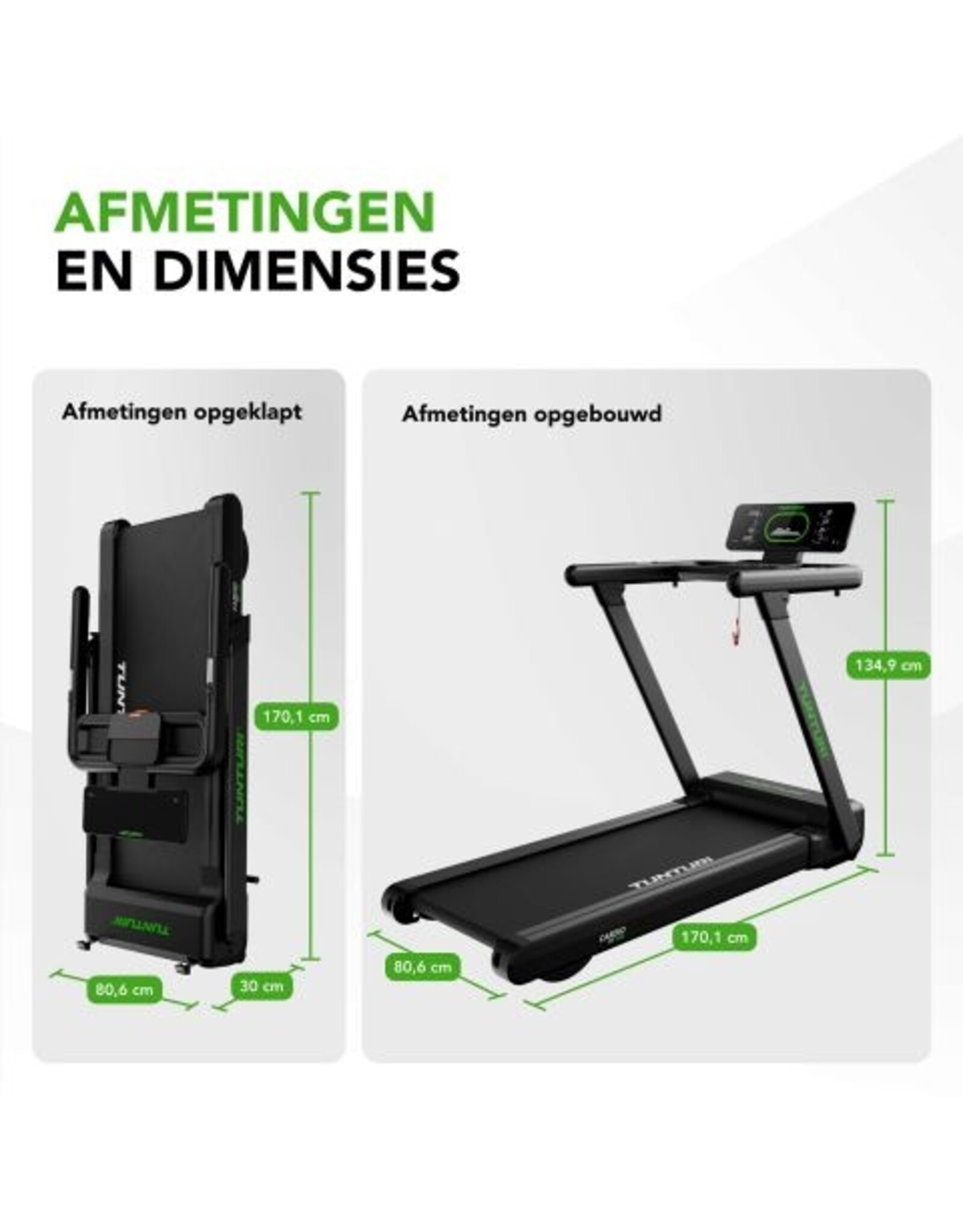 Tunturi Tunturi Cardio Fit T60 Loopband - Hardloopband met bluetooth - Wandelband - 44 programma's - Inklapbaar - Walking pad - Compact - 0,8 tot 18,0 km/u