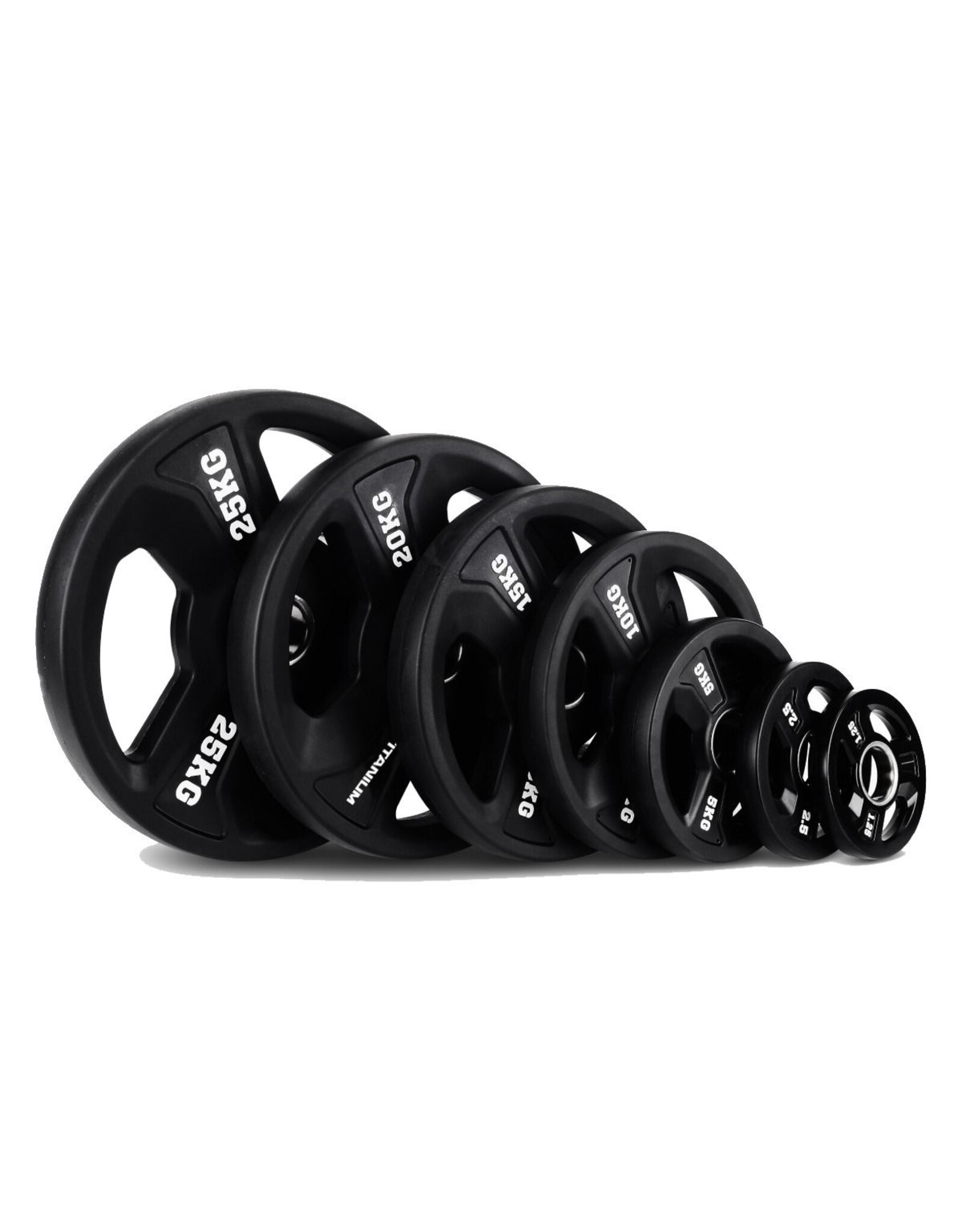 Titanium strenght Premium Olympische Rubber Gecoate Schijven met 3 Tri-Grip Handvatten 2,5