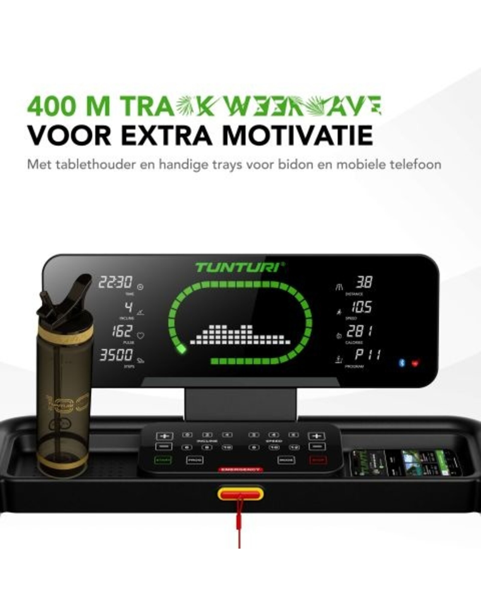 Tunturi Tunturi Cardio Fit T50 Loopband - Hardloopband met bluetooth - Wandelband - 44 programma's - Inklapbaar - Walking pad - Compact - 0,8 tot 16,0 km/u