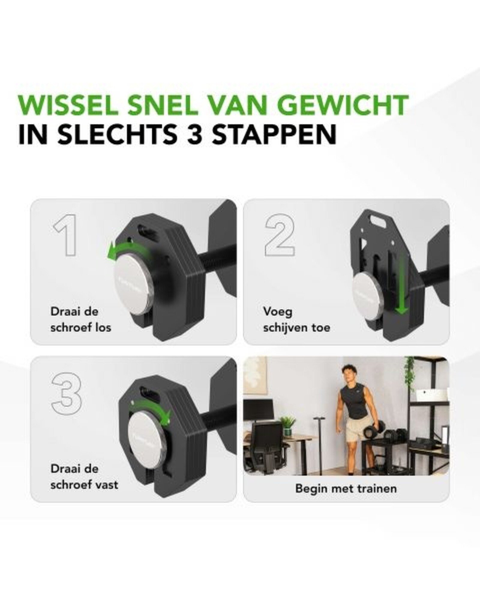 Tunturi Tunturi Rapid Adjustable Dumbbell - Enkele dumbbellset van 20kg - Verstelbaar van 4 t/m 20 kg - 9 dumbels in één - Gewichtenset voor home gym