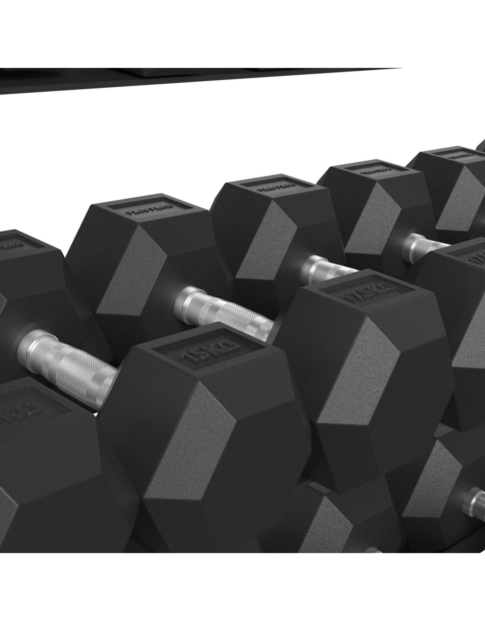 Tunturi Tunturi Platinum Hexa Rubber Dumbbell Sets incl Dumbbell rek - (12 sets - 2.5 t/m 30kg) - Zwart
