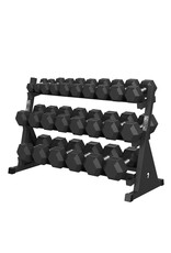 Tunturi Tunturi Platinum Hexa Rubber Dumbbell Sets incl Dumbbell rek - (12 sets - 2.5 t/m 30kg) - Zwart