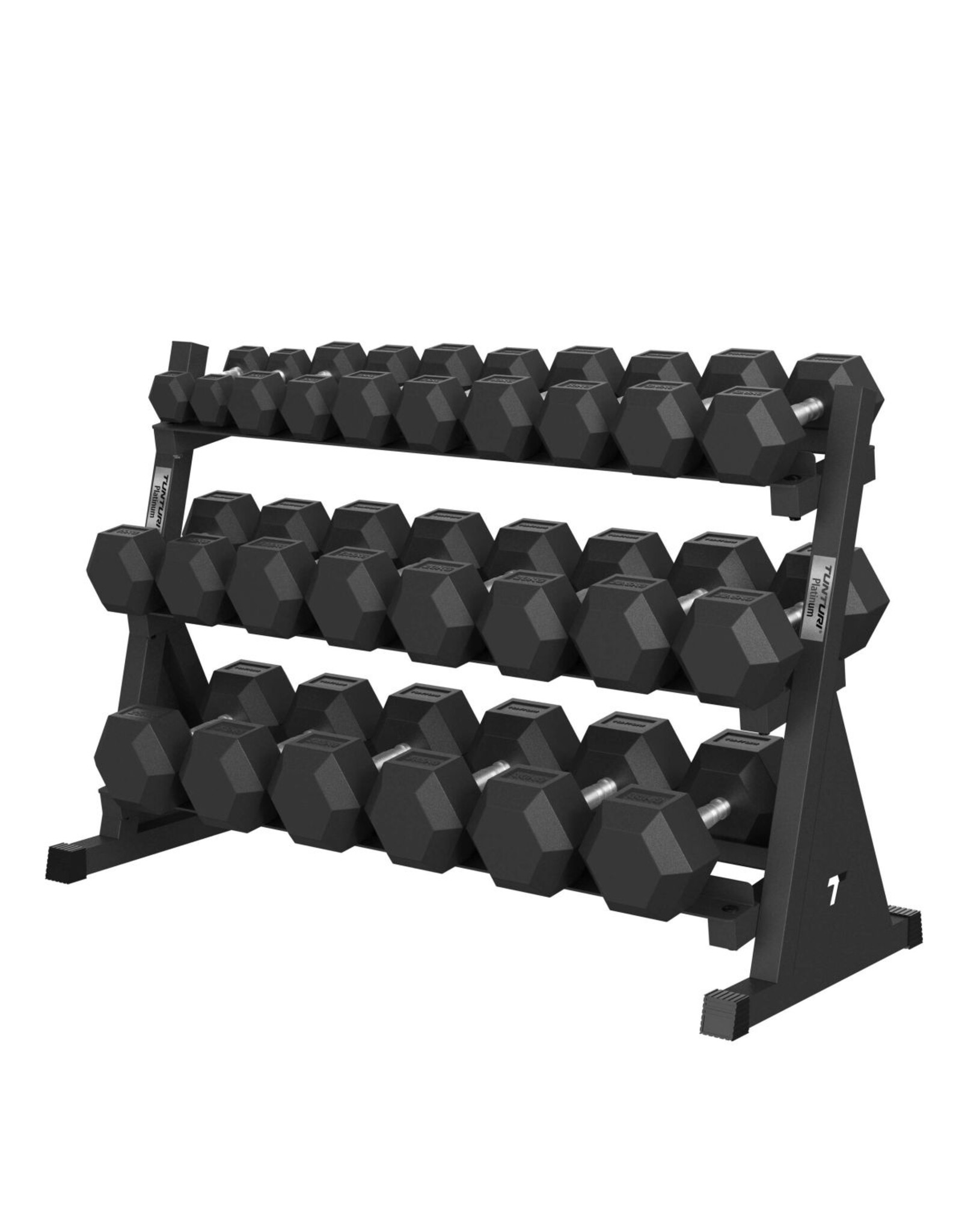 Tunturi Tunturi Platinum Hexa Rubber Dumbbell Sets incl Dumbbell rek - (12 sets - 2.5 t/m 30kg) - Zwart