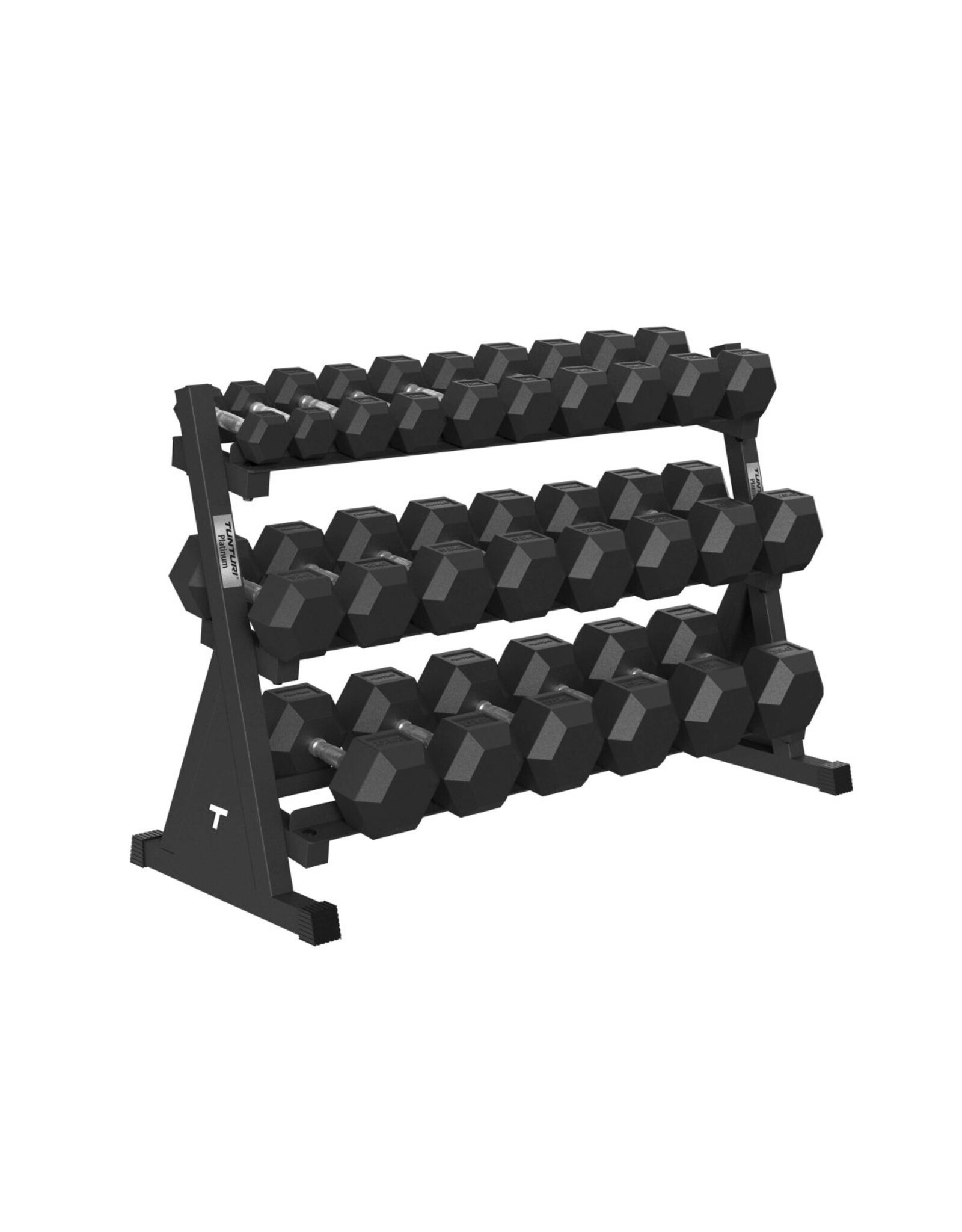 Tunturi Tunturi Platinum Hexa Rubber Dumbbell Sets incl Dumbbell rek - (12 sets - 2.5 t/m 30kg) - Zwart
