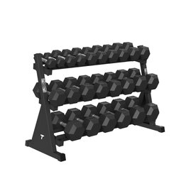 Tunturi Tunturi Platinum Hexa Rubber Dumbbell Sets incl Dumbbell rek - (12 sets - 2.5 t/m 30kg) - Zwart