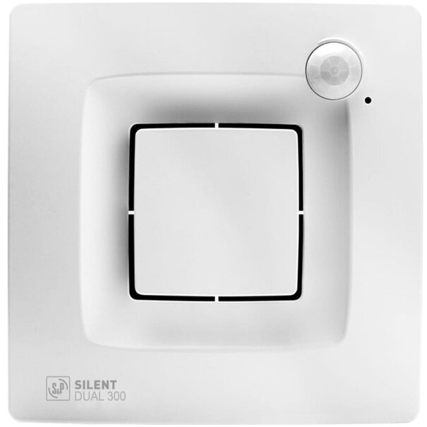 Soler & Palau muurinbouwventilator met instelbare nalooptimer, hygrostaat en bewegingsmelder SILENT DUAL - 300 wit