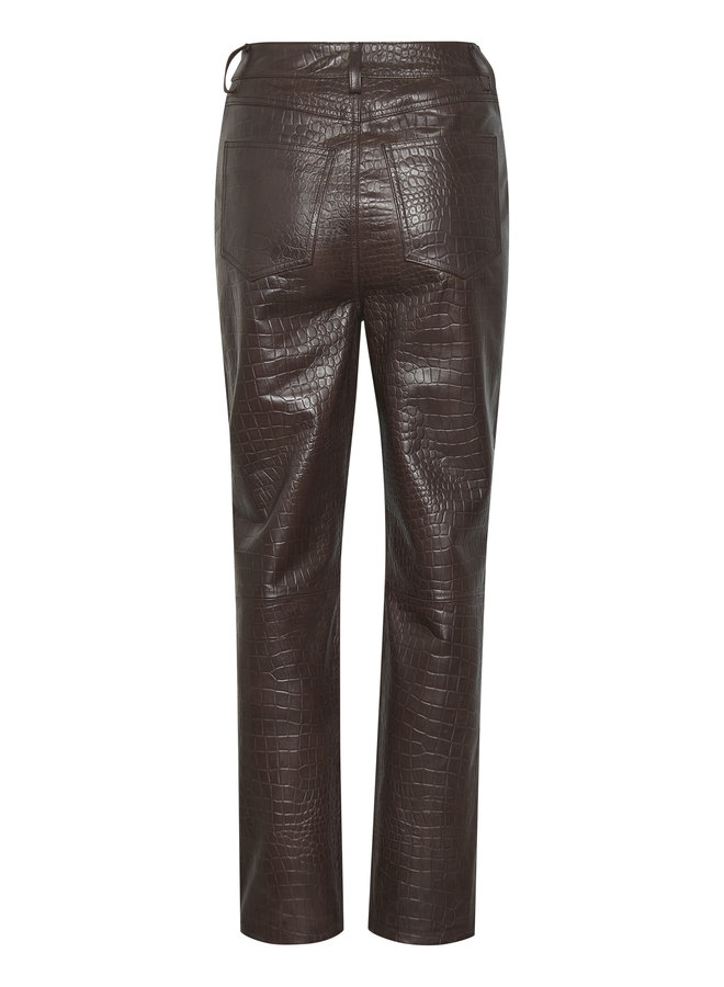 Gestuz Sally Pants 100% Sheep Leather Croco Coffee Bean