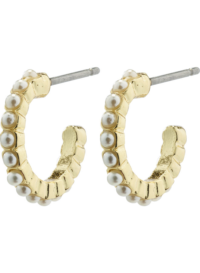 Pilgrim Ekta Pearl Huggie Hoop Earrings Gold Plated