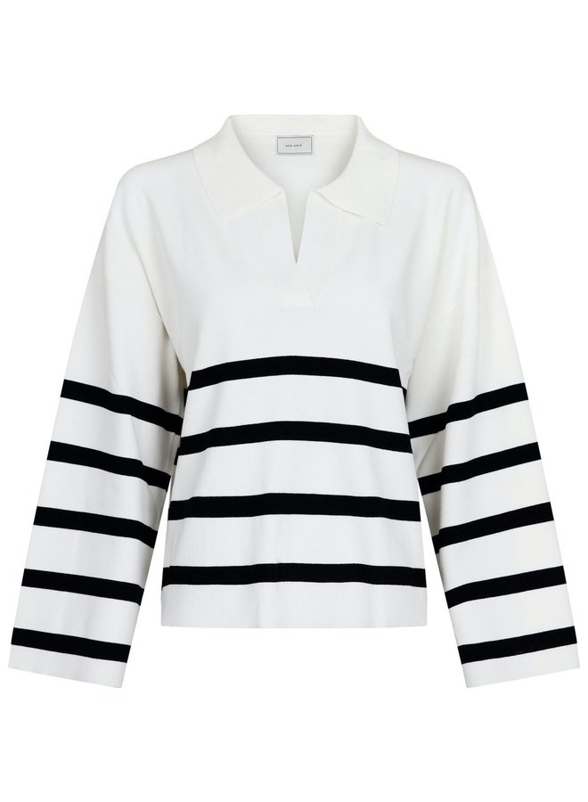 Neo Noir Emmeline Stripe Knit Blouse Off White