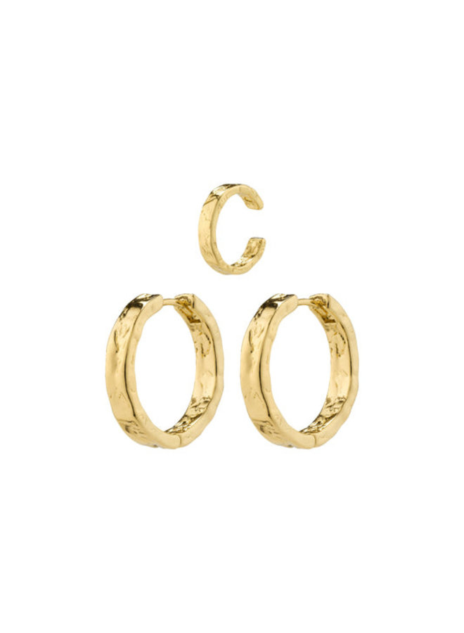 Pilgrim KINDNESS rustic hoop earrings & cuff gold - plated