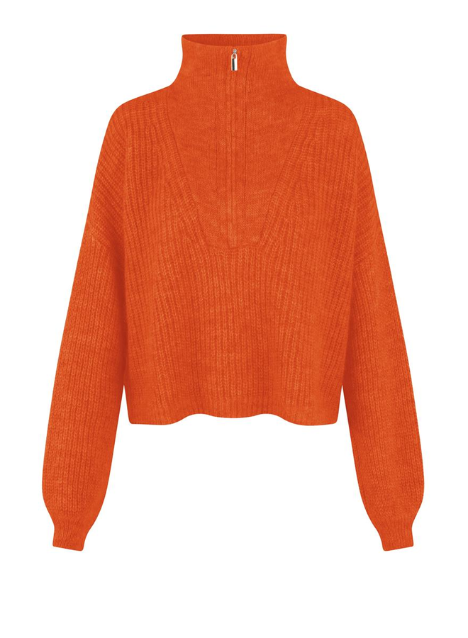 Second Female Lusia Knit T-Neck Zip Orange Pepper