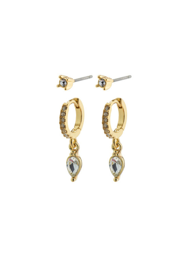 Pilgrim Elza Crystal Earrings 2-in-1 Set Gold Plated