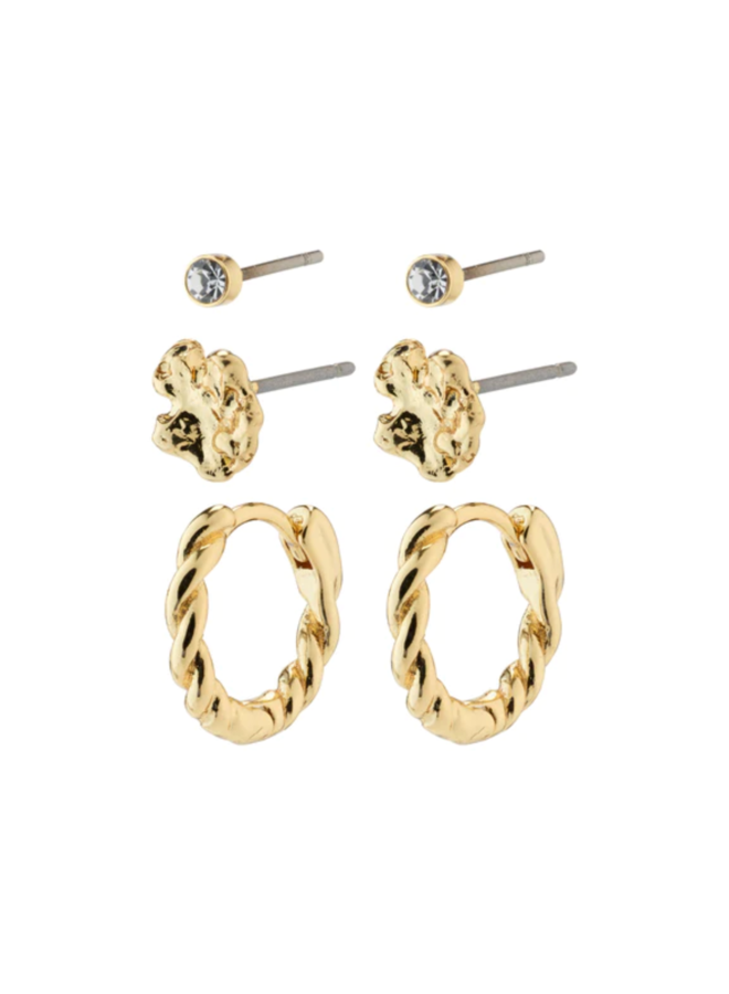 Pilgrim EMANUELLE recycled earrings 3-in-1 set gold-plated