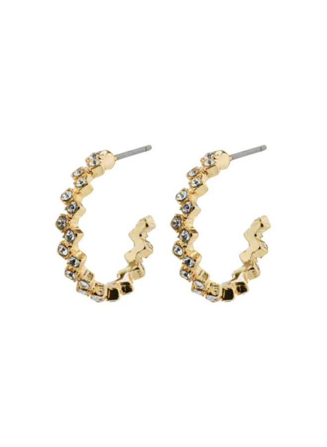 Pilgrim JOLENE recycled wavy crystal hoop earrings gold-plated