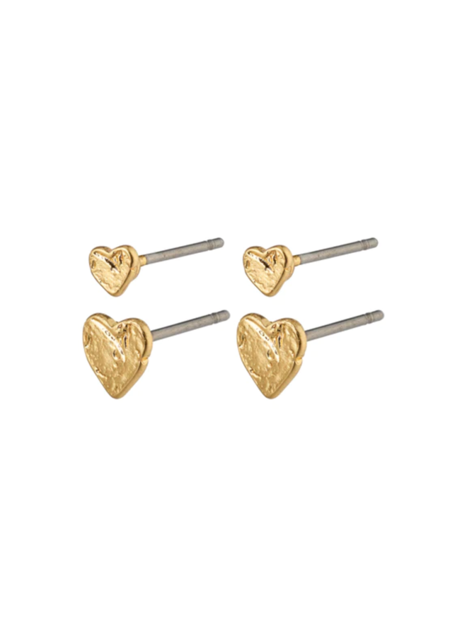Pilgrim SOPHIA recycled heart stud earrings 2-in-1 set gold-plated