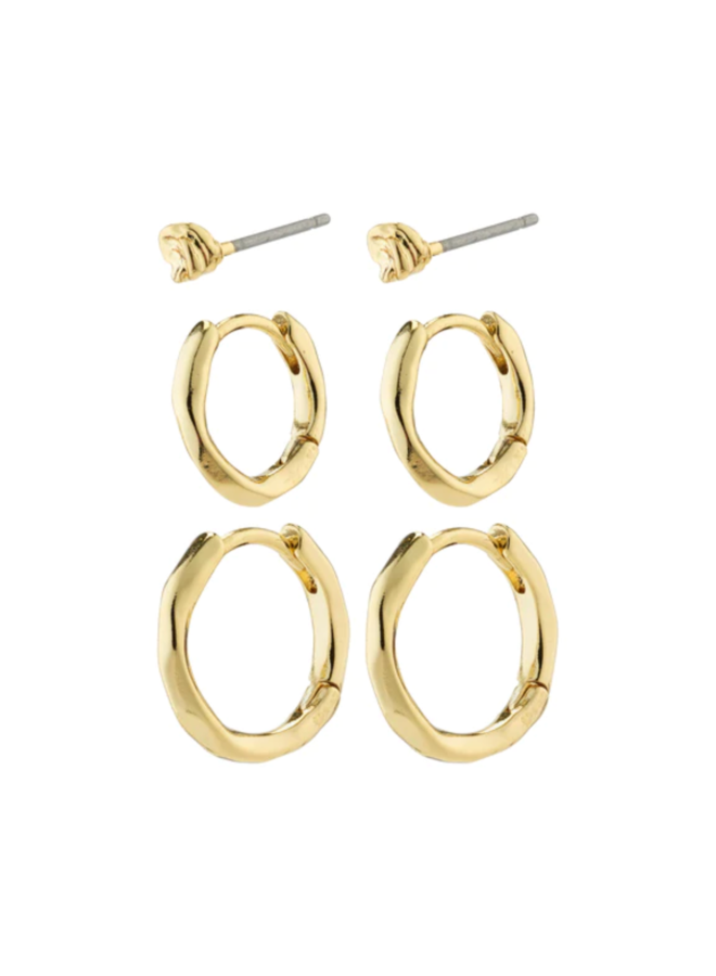 Pilgrim ARYA recycled hoops & studs 3-in-1 set gold-plated