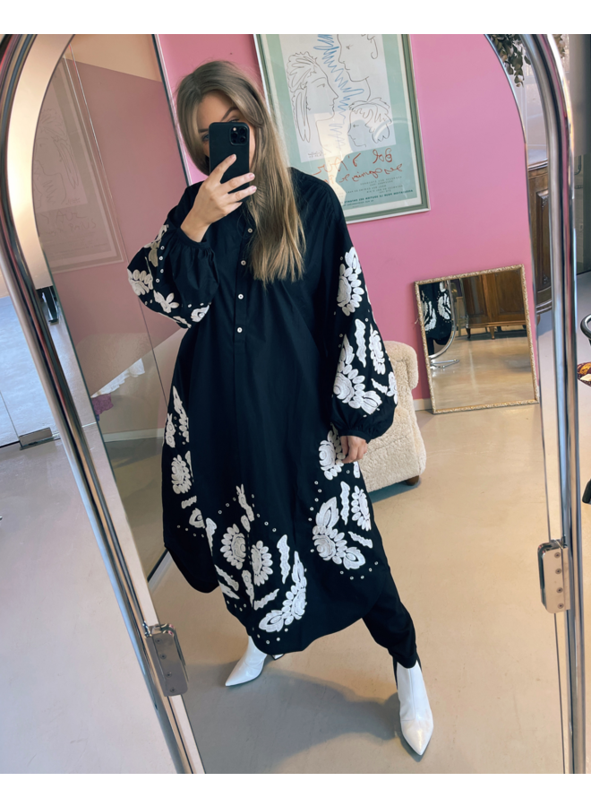 Sissel Edelbo Rikke Organic Cotton Shirt Dress Black W. White Swan