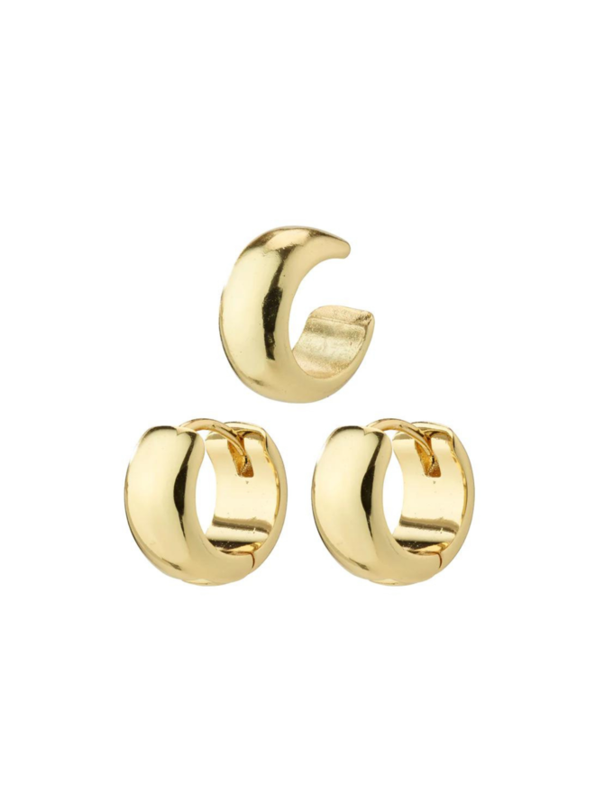 Pilgrim PACE recycled hoop and cuff earrings gold-plated