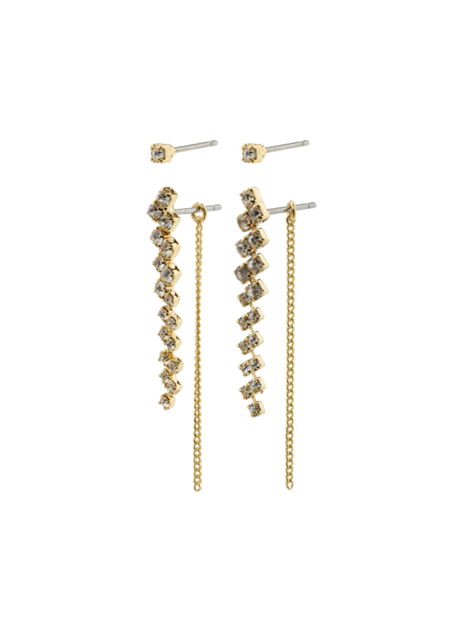 Pilgrim JOLENE recycled crystal earrings 2-in-1 set gold-plated