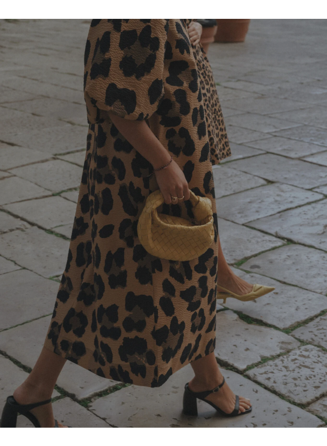 Les Soeurs Paulie Seersucker Long Dress Leopard