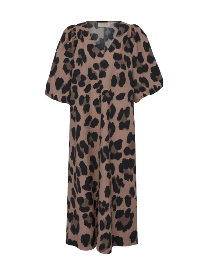 Les Soeurs Paulie Seersucker Long Dress Leopard