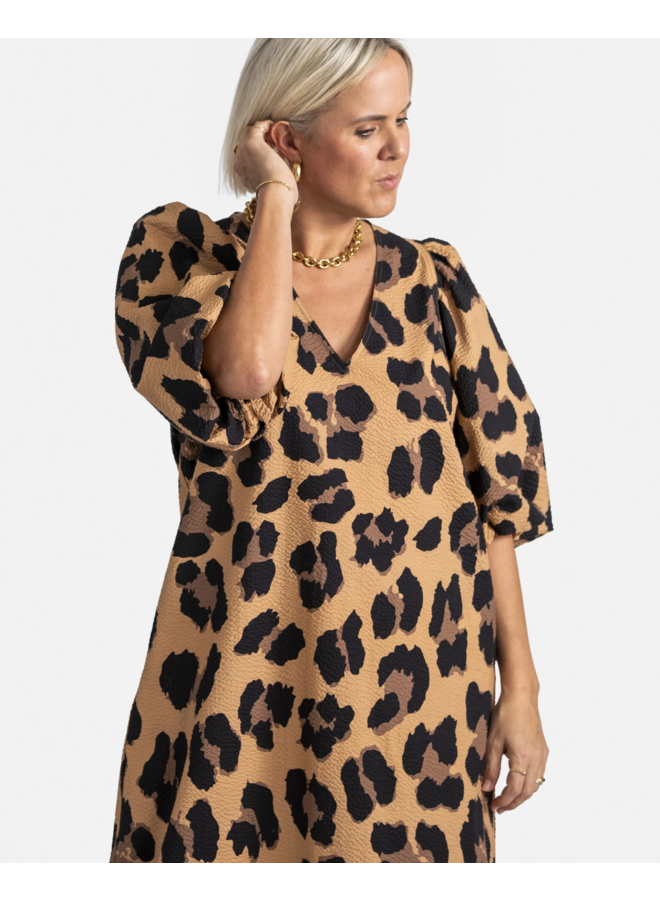 Les Soeurs Paulie Seersucker Long Dress Leopard