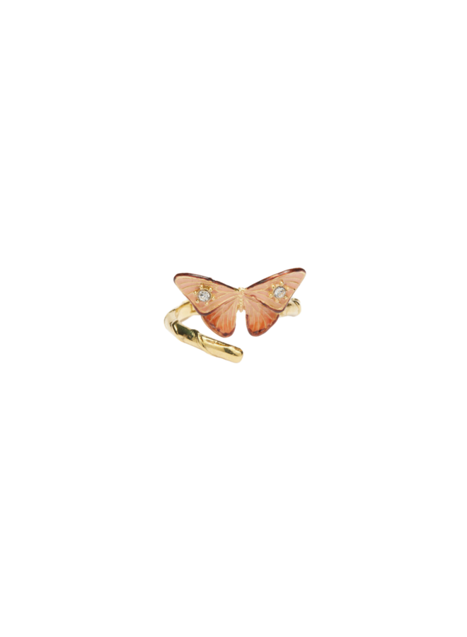 Les Néréides Enamelled Butterfly and Cut Glass Stone Adjustable Ring