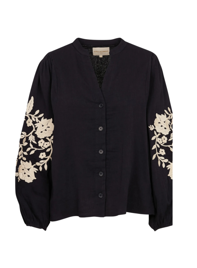 Stella Forest Gabriella Loose Embroidered Shirt Blue