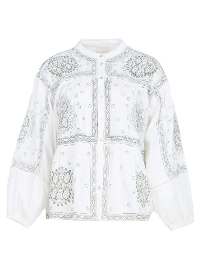 Stella Forest Dita Loose Embroidered Shirt Ecru