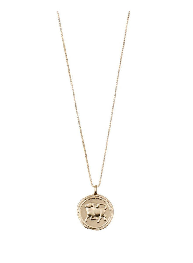 Pilgrim TAURUS recycled Zodiac Sign Coin Necklace, gold-plated