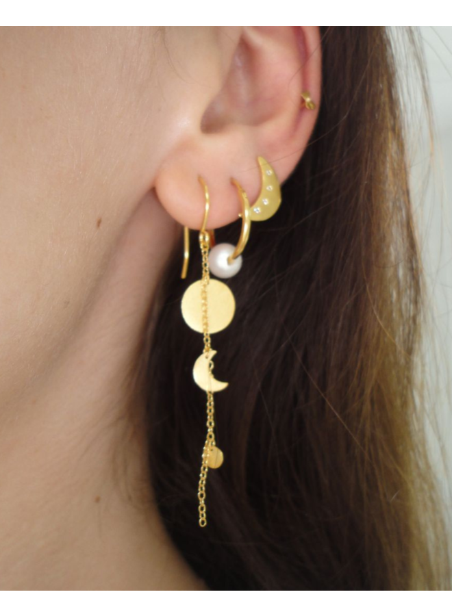Stine A Sun and Moon Earring with Chain - per stuk