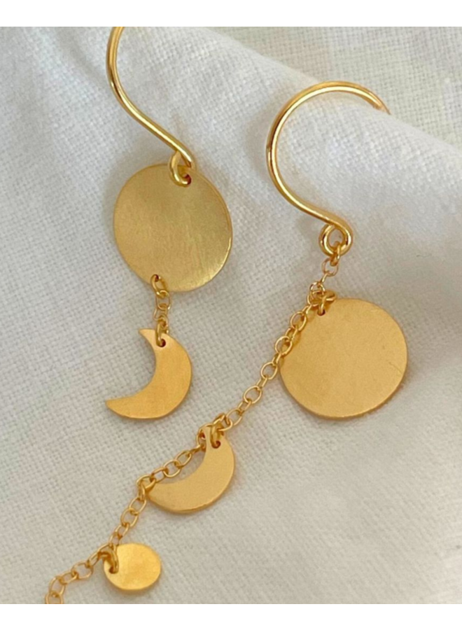 Stine A Sun and Moon Earring with Chain - per stuk