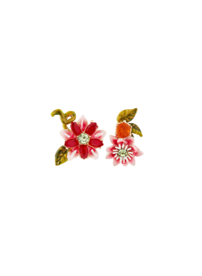 Les Néréides Asymmetrical passion flower post earrings
