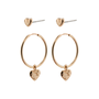 Pilgrim JAYLA recycled heart pendant earrings 2-in-1 set rosegold-plated