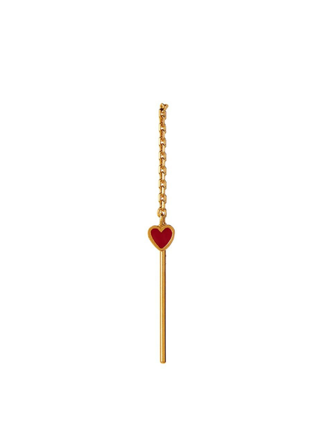 Stine A Dangling Love Heart Burgundy Enamel Earring - per stuk