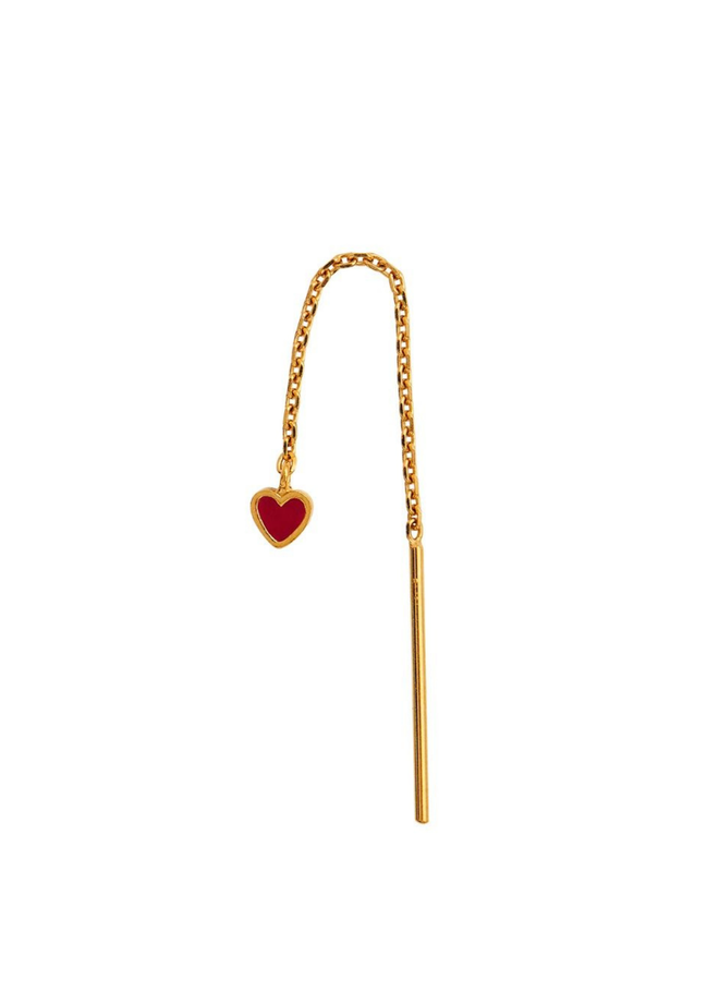 Stine A Dangling Love Heart Burgundy Enamel Earring - per stuk