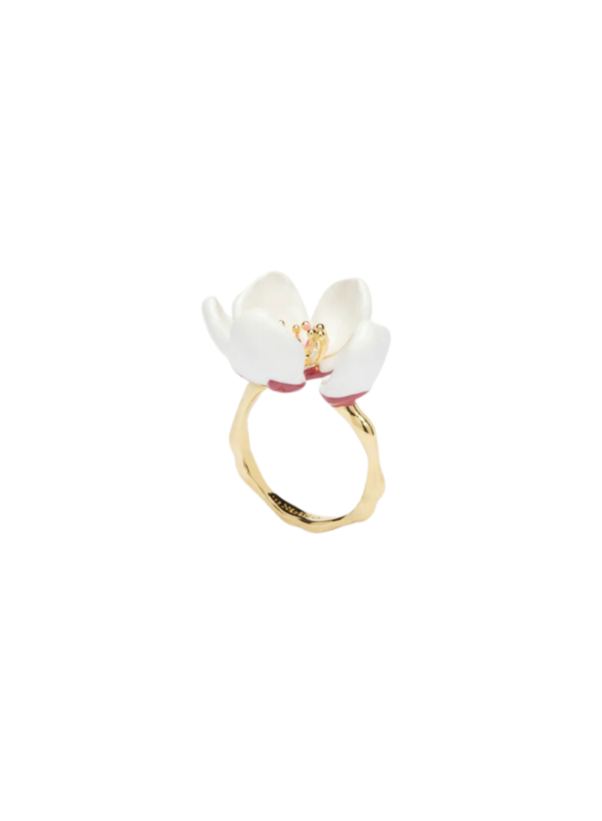 Les Néréides Japanese white cherry blossom and petals adjustable ring