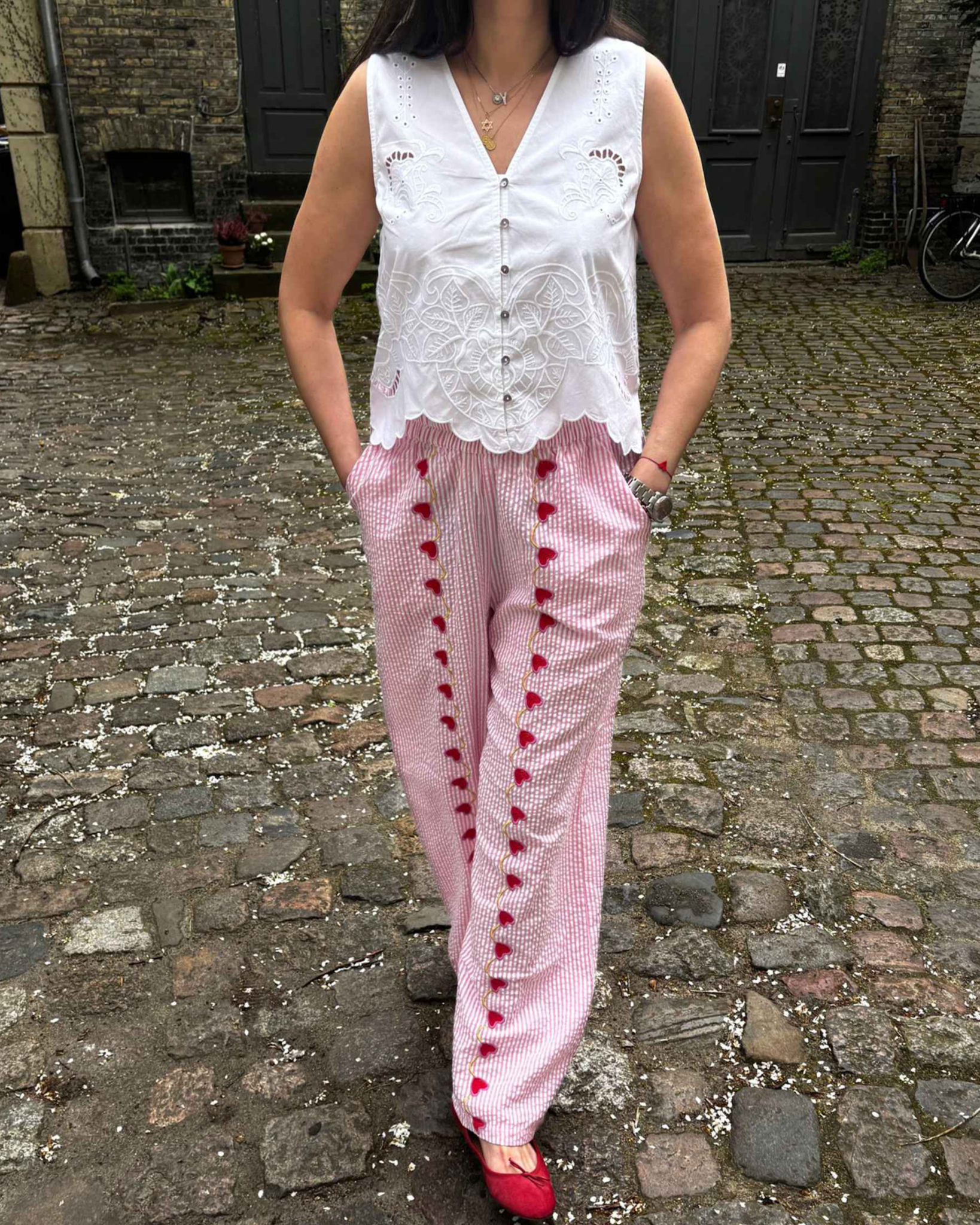 SISSEL EDELBO  パンツ Sissel Edelbo Wenke Pants Pink Stripes Leftover Fabric