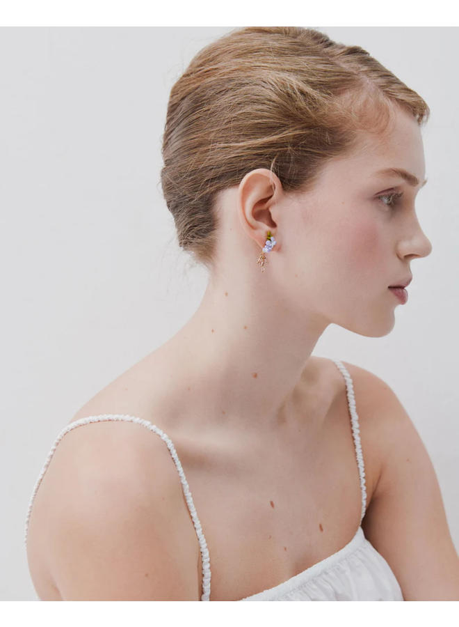 Les Néréides Purple wisteria, ivy and faceted crystal bead dangle earrings