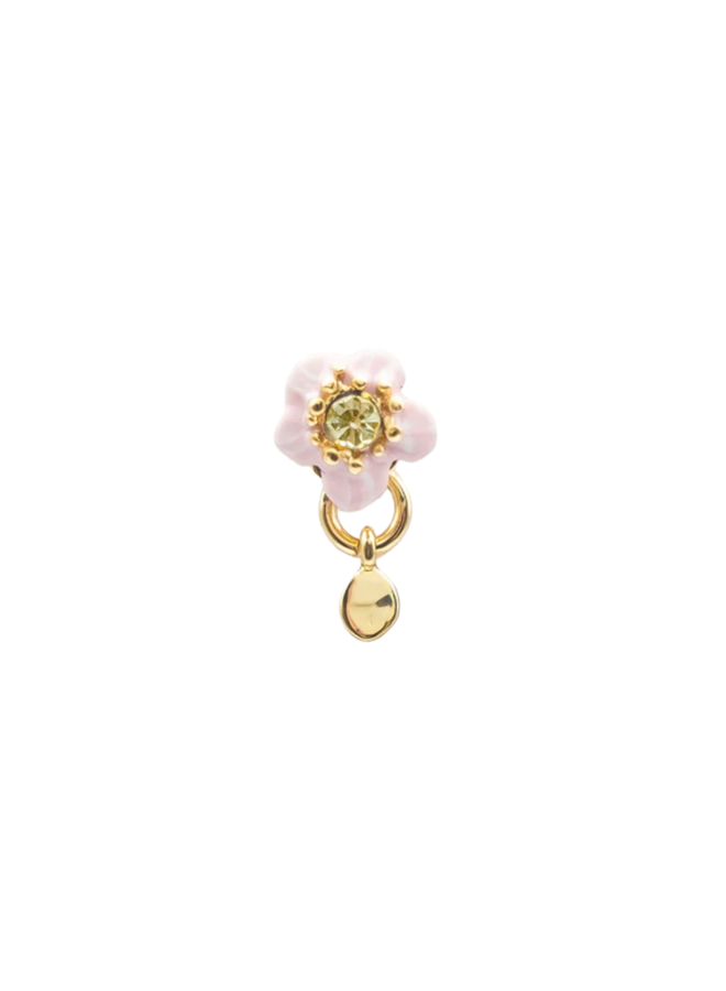 Les Néréides Single earring with a pink flower and a faceted stone - per stuk