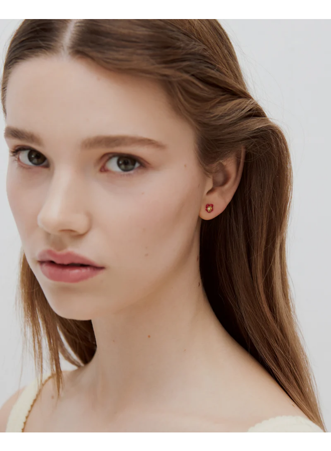 Les Néréides Single earring with a purple flower and a faceted stone - per stuk