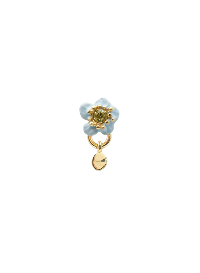 Les Néréides Single earring with a blue flower and a faceted stone - per stuk