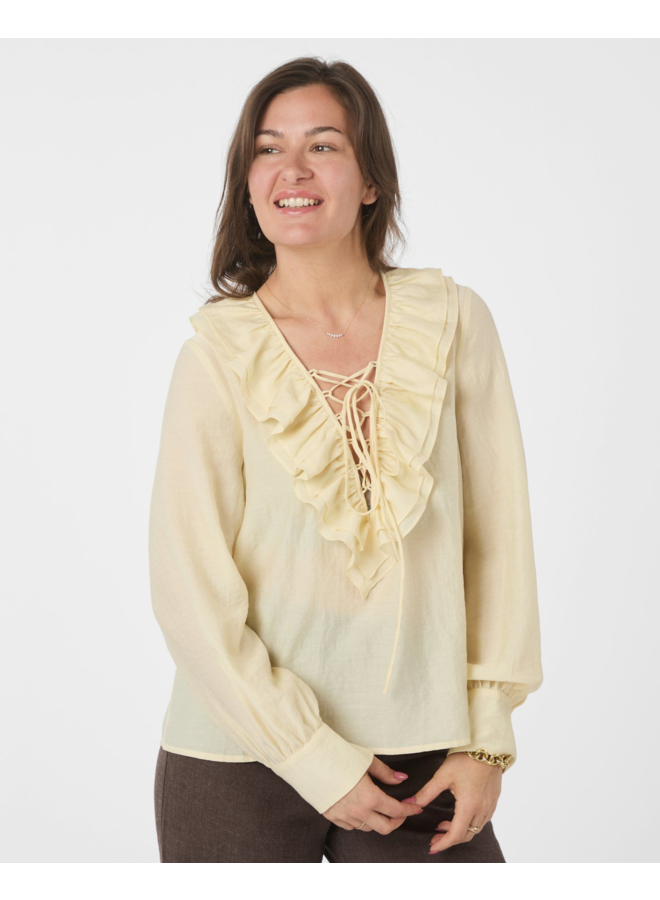 Neo Noir Katarina Crepe Ruffle Blouse Light Yellow