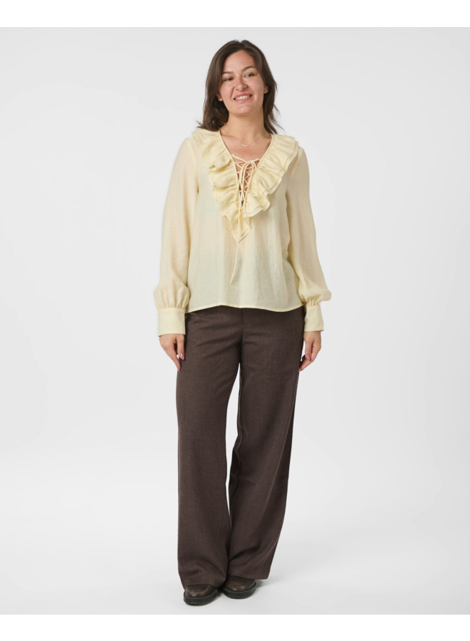 Neo Noir Katarina Crepe Ruffle Blouse Light Yellow