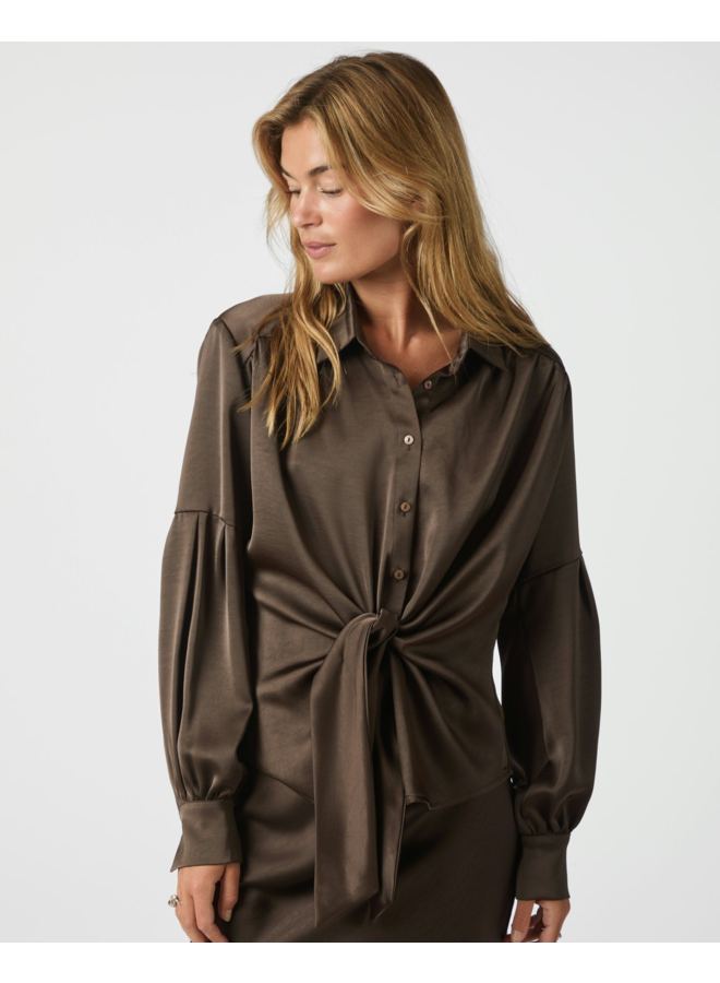 Neo Noir Naja Satin Shirt Dark Brown