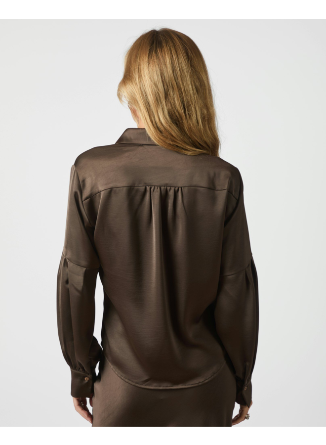 Neo Noir Naja Satin Shirt Dark Brown